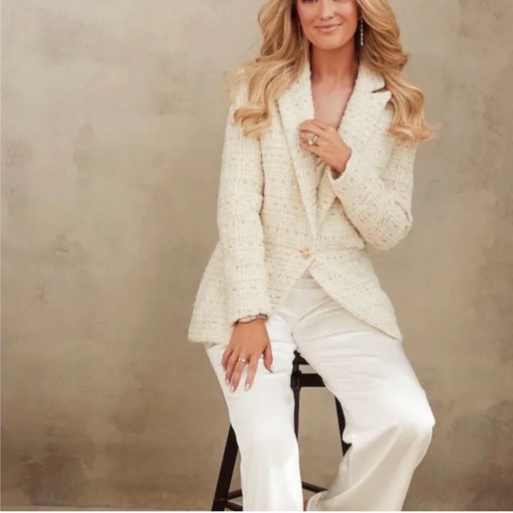 Vici Cream Textured Tweed Blazer